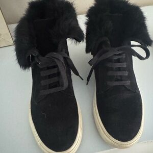 Vince Black Fur-Accented Sneakers